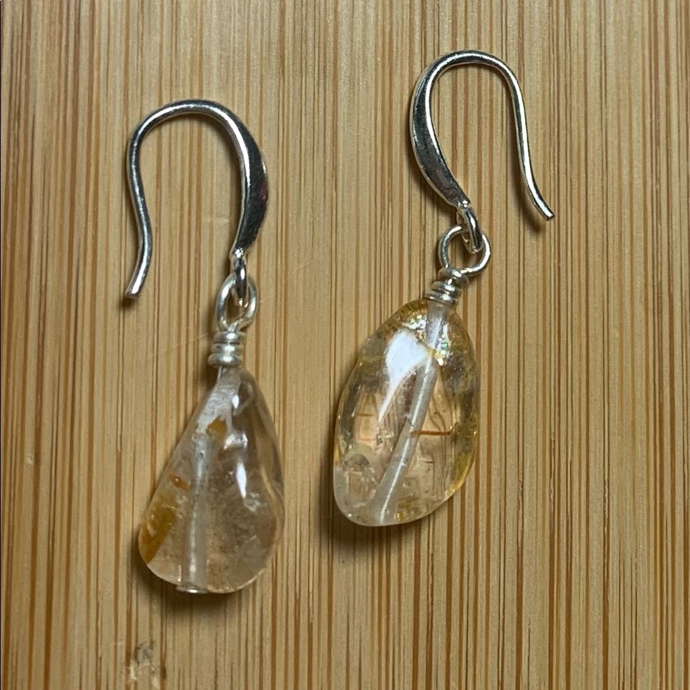 Rutilated Quartz earrings. SS Ear wire/ Small - Picture 3 of 6